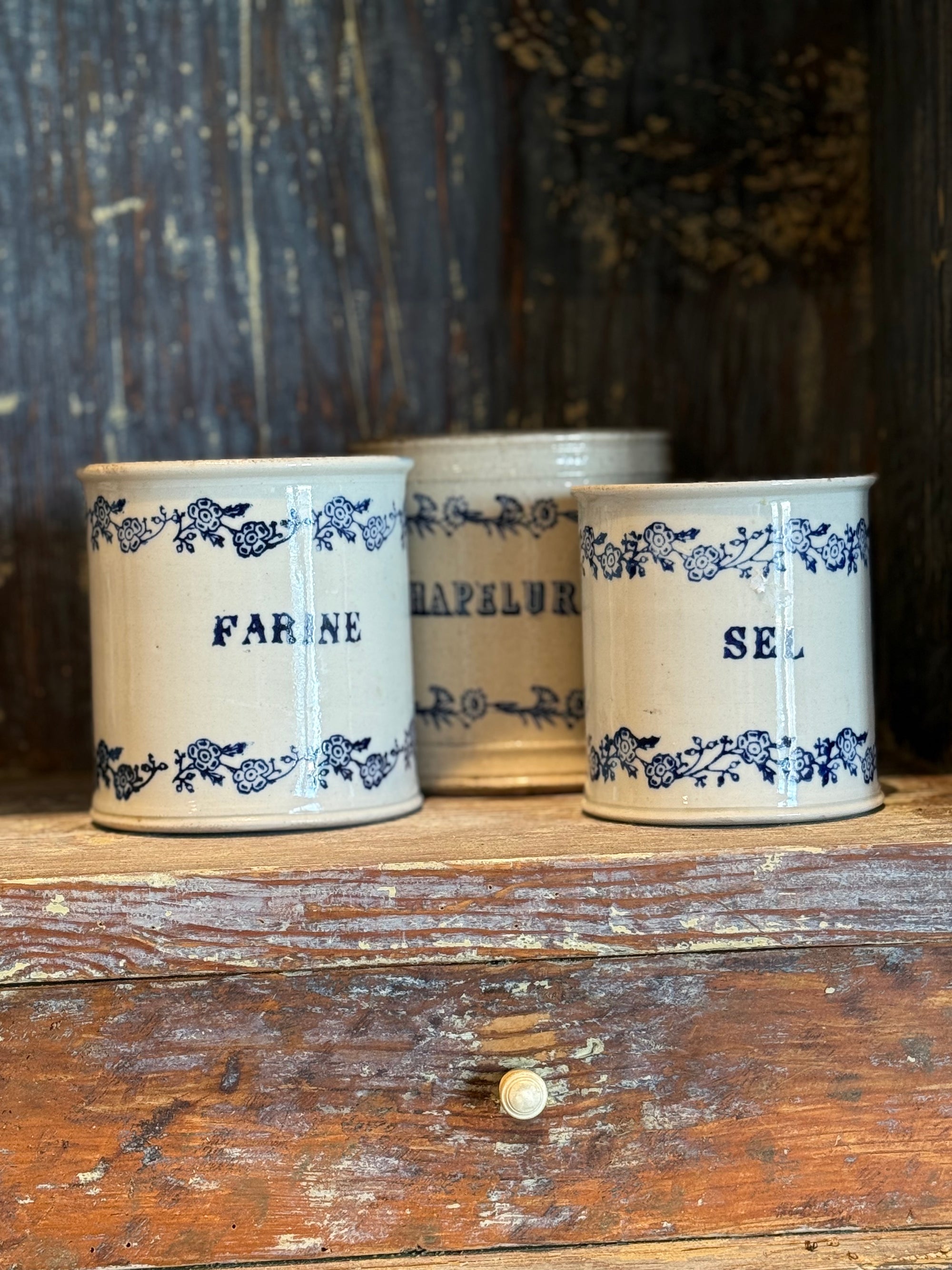 Vintage French Kitchen Canisters, Large