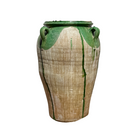 Large Vintage Spanish Olive Oil Jar with Distinctive Green Dripped Glaze