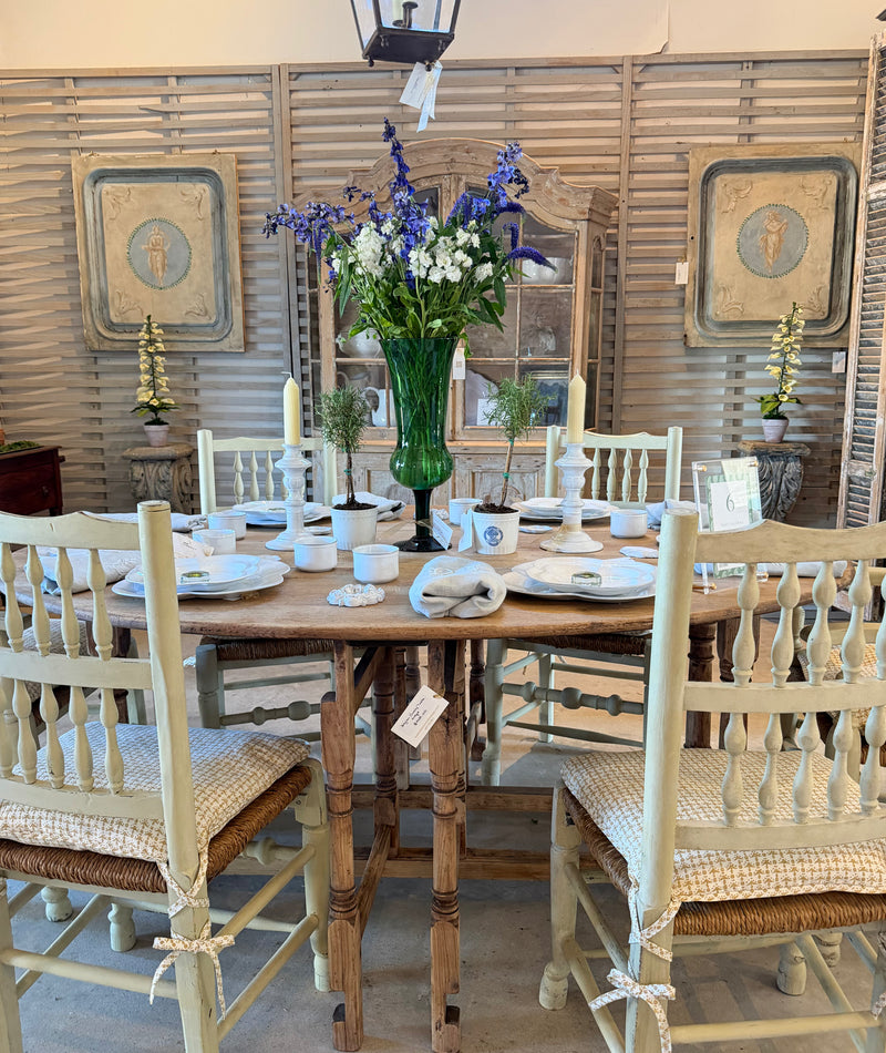 Antique Belgian Oak Oval Dining Table With Drop Leaves