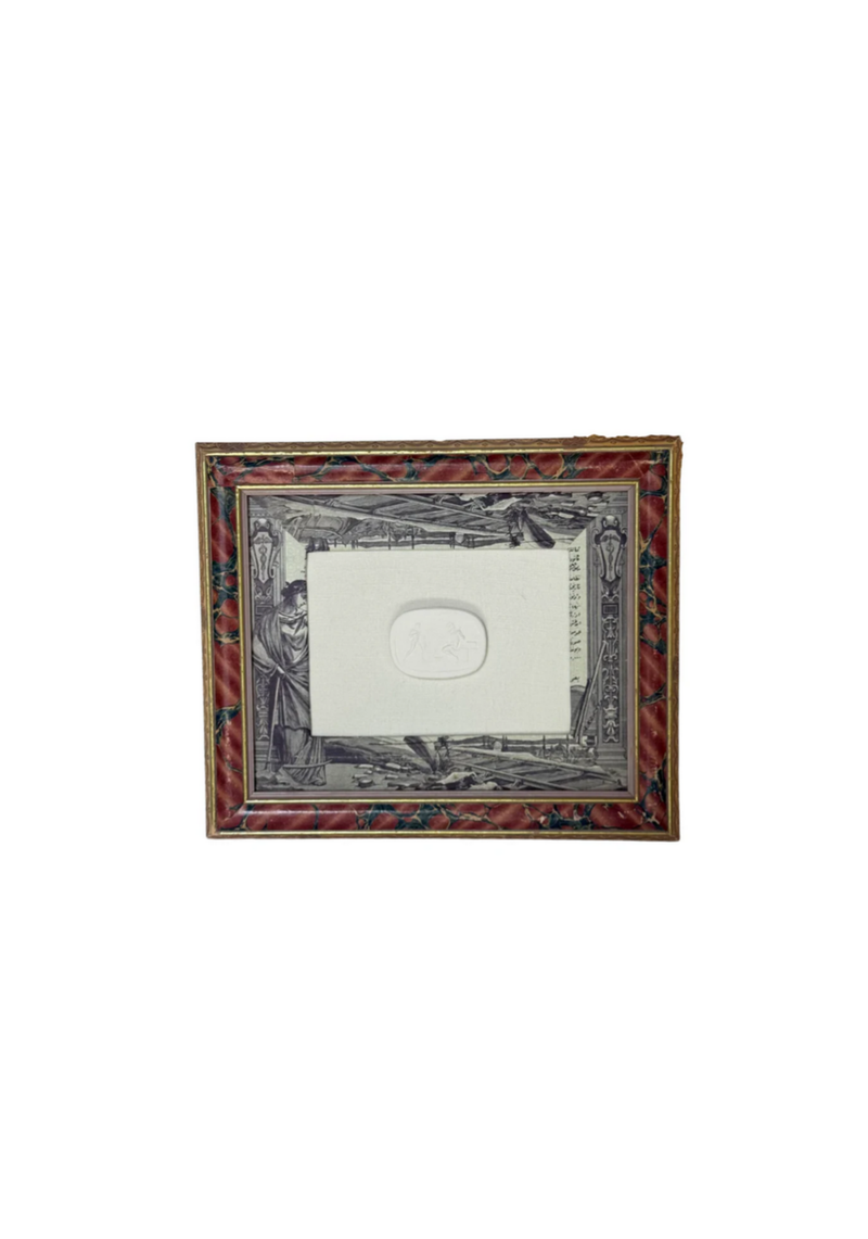 French Decoupaged Frame with Intaglios, Scarlet and Charcoal, Horizontal