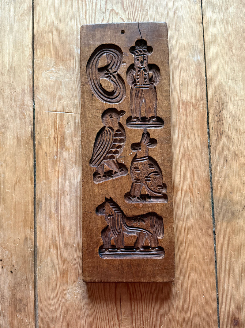 Belgian Boulangerie Cookie Mold —  Carved Wooden Menagerie of Animals