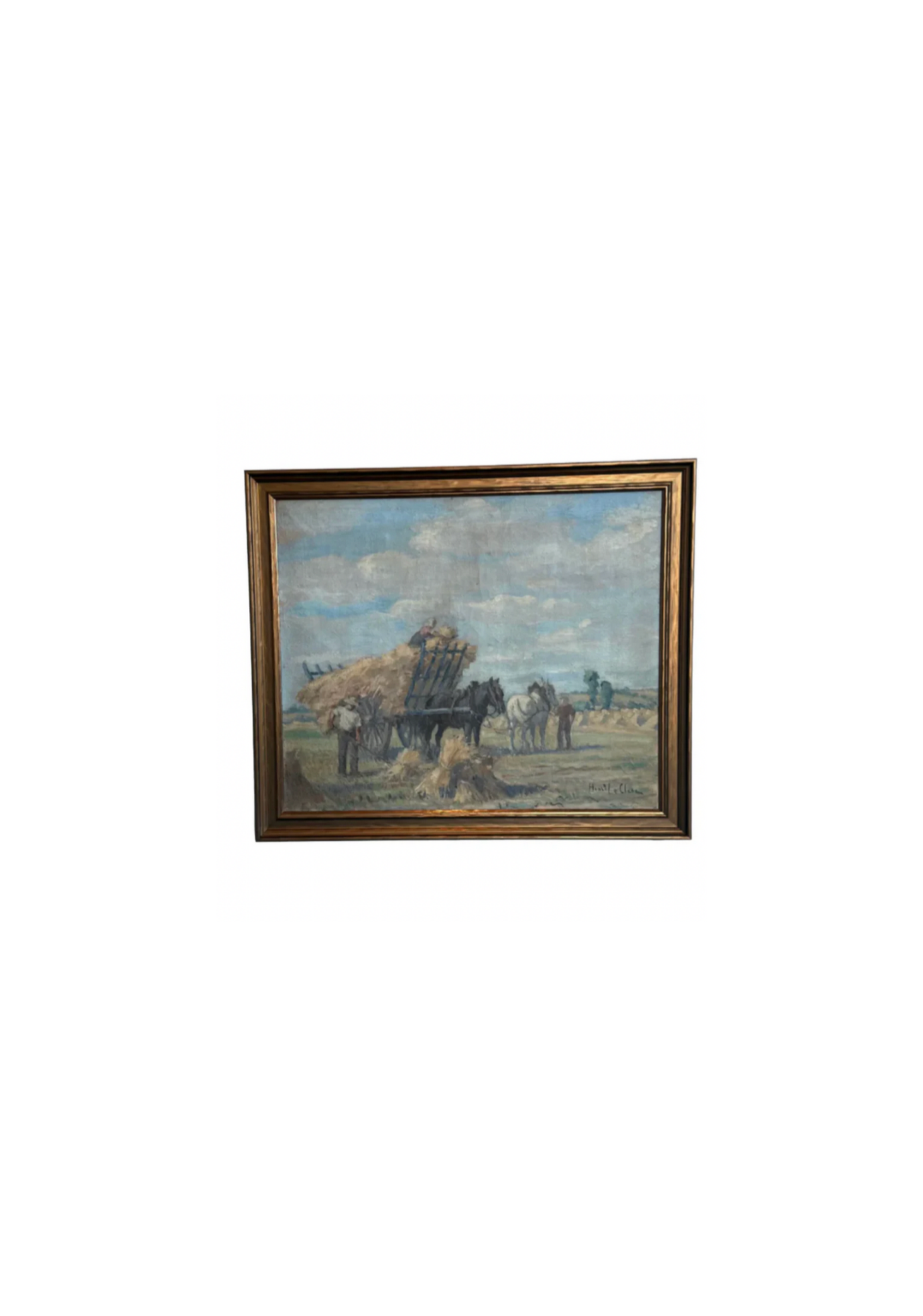 Bucolic French Harvest Scene, Vintage Oil Painting