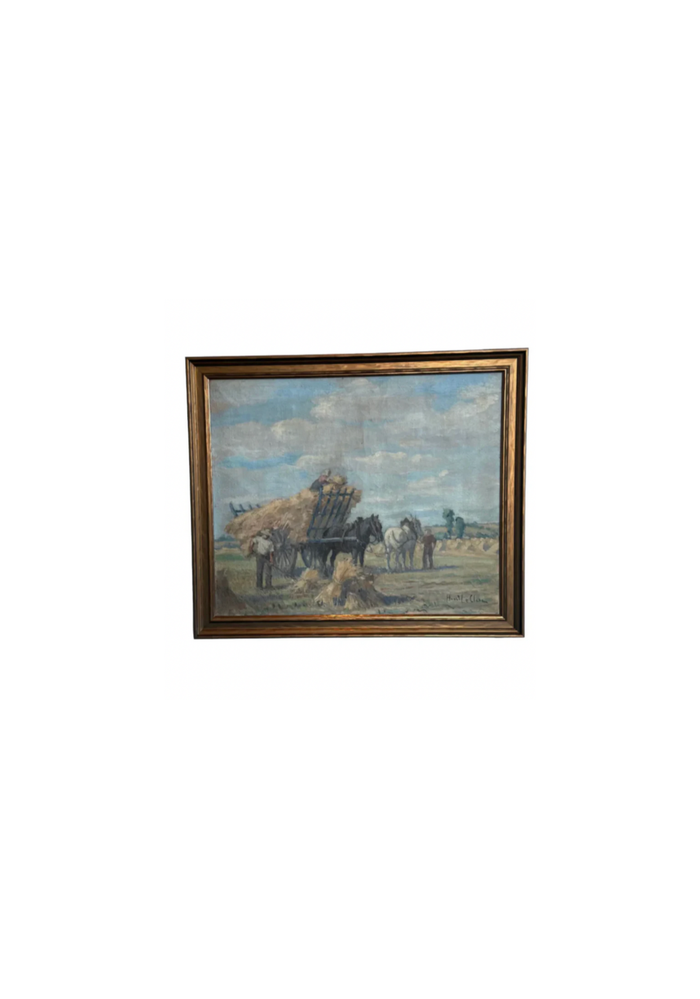Bucolic French Harvest Scene, Vintage Oil Painting