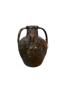 French Walnut Oil Jug 19th C in Deep Olive Green