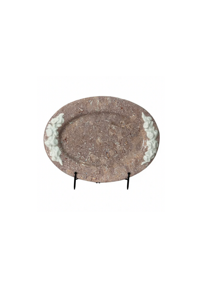 Vintage Marbelized Pichon d'Uzes Platter with Relief Carving
