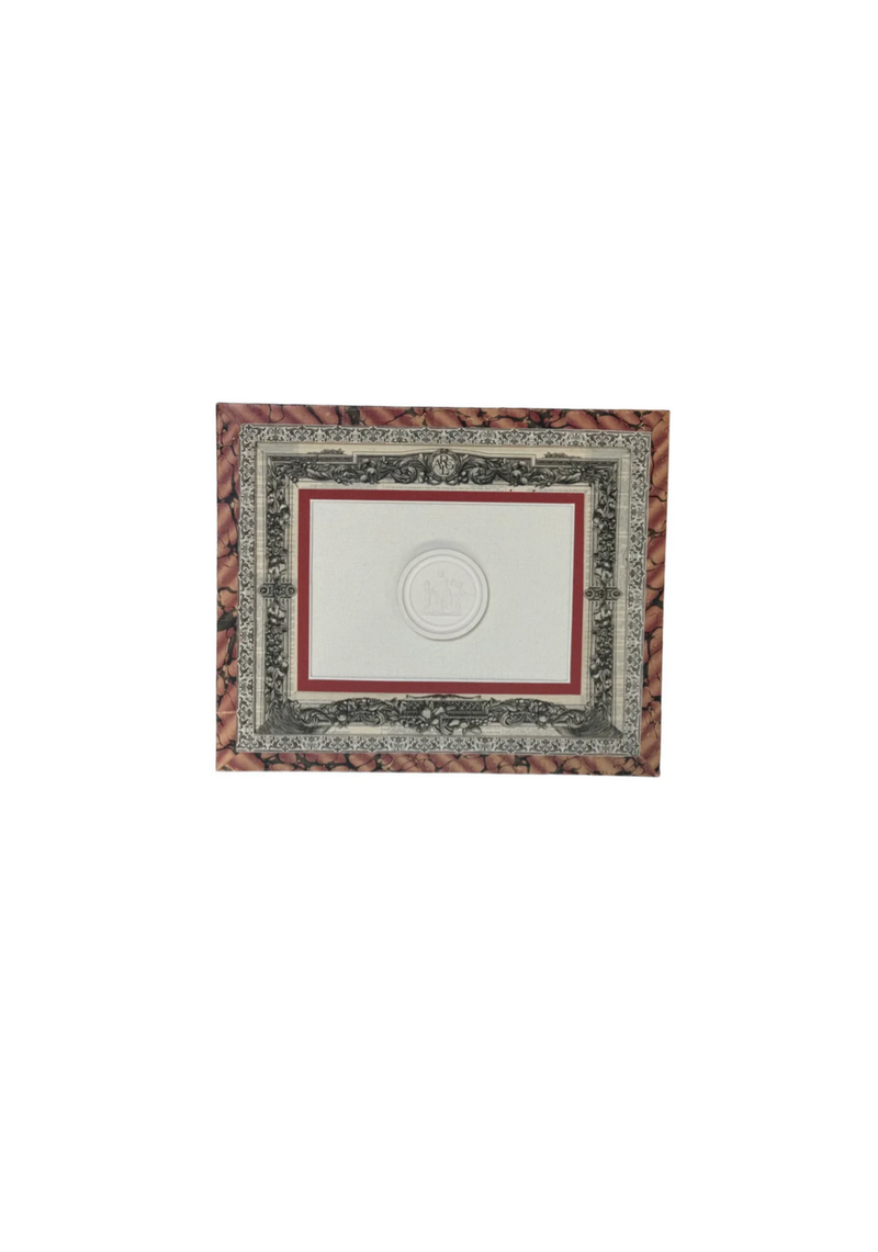 French Decoupaged Frame with Intaglios, Scarlet and Charcoal