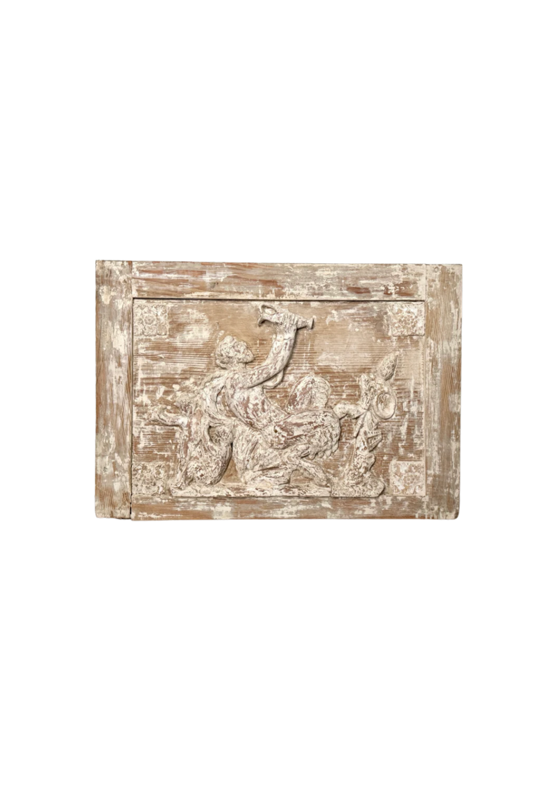 Late 18th C. Neoclassical Terracotta Carved on Pine Panel from Directoire Era