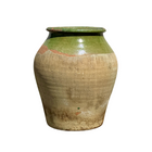 Vintage Spanish Biot Jar with Olive Green Glaze