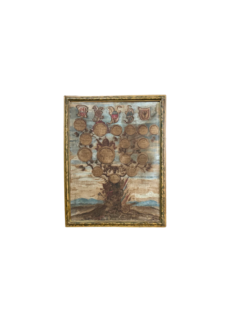 18th C Pair of Hand-Painted Family Tree with Heraldic Crests