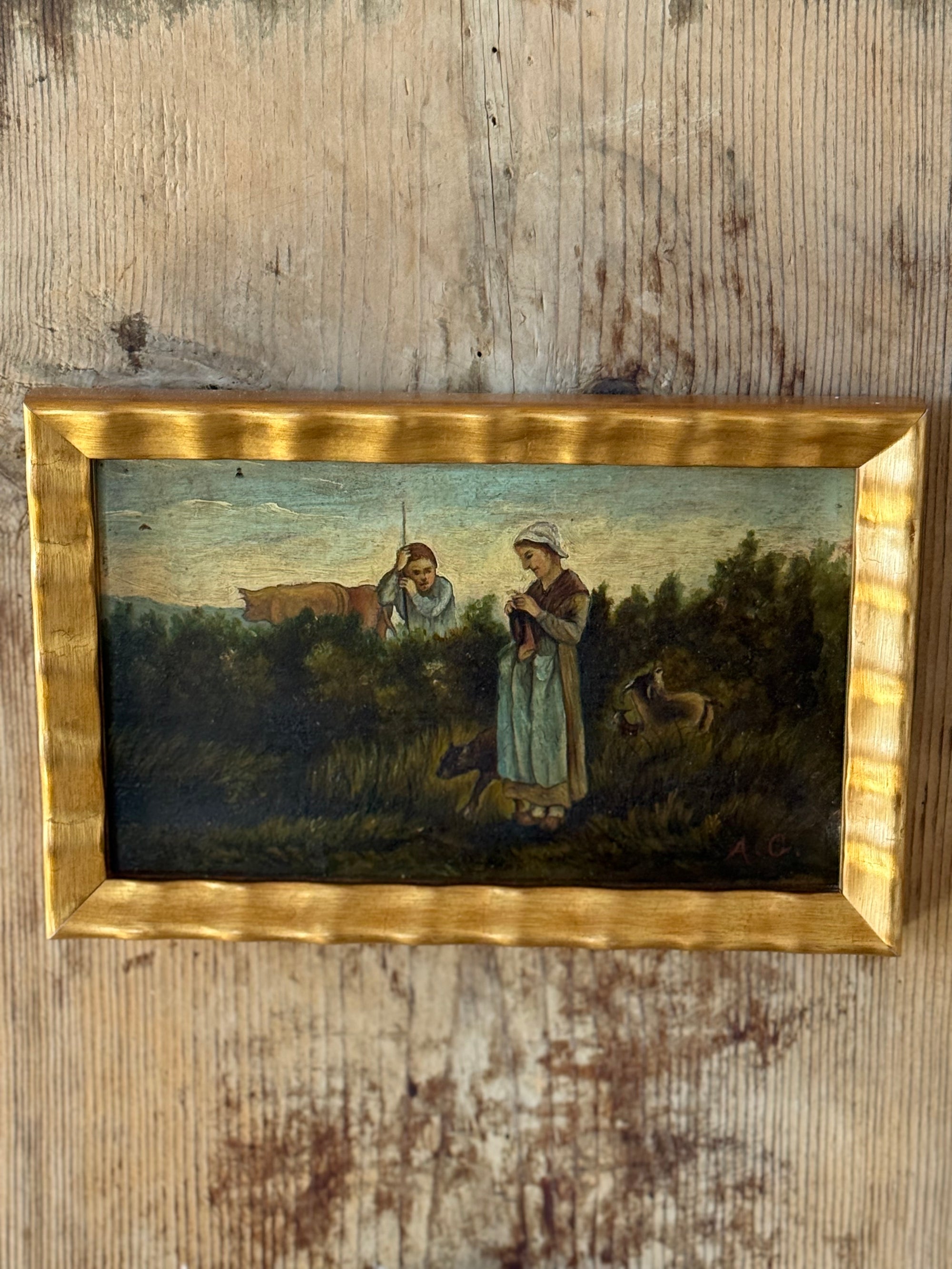 Turn of 20th C French Agricultural Workers Oil Painting