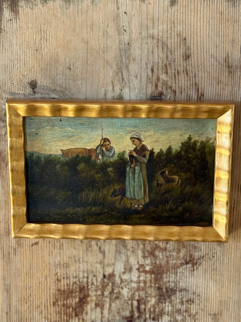 Turn of 20th C French Agricultural Workers Oil Painting