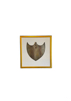 Framed Antique Metal Sign on White Linen Mat