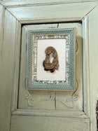 French Decoupaged Frame with Antique Fragment, Green and Ivory