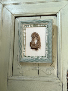 French Decoupaged Frame with Antique Fragment, Green and Ivory