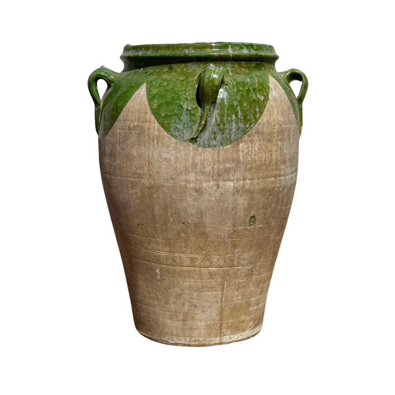 Vintage Spanish Olive Oil Jar with Jade Green Glaze