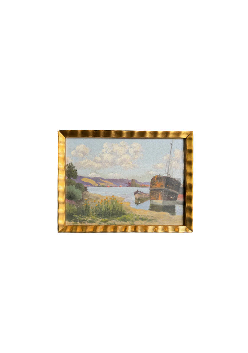 Antique Boat Landscape Painting 11"H x 14.25"W