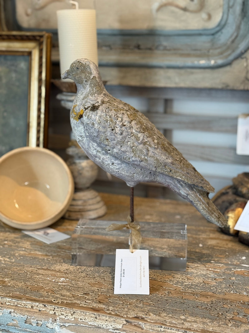 Antique French Garden Dove on Acrylic Stand