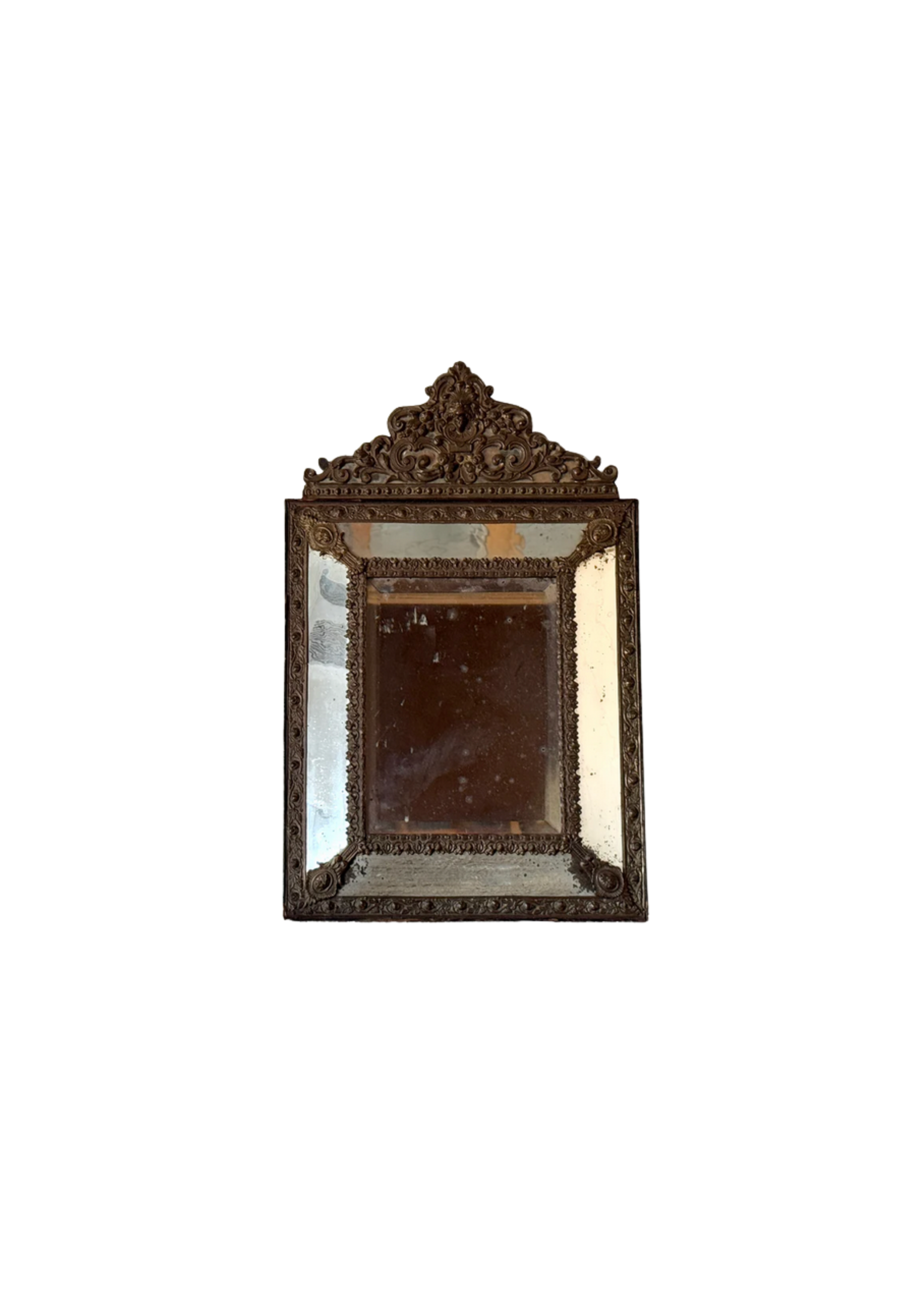 19th C Flemish Mirror with Ornate Crest and Original Glass