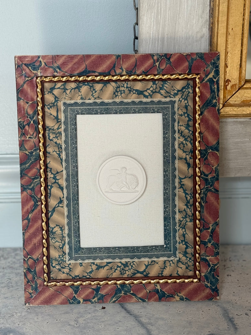 French Decoupaged Frame with Intaglios, Scarlet and Taupe