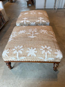 Antique Ottoman on Casters with Jute Upholstery