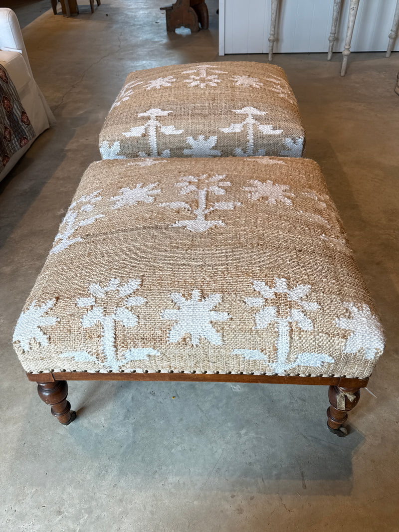 Antique Ottoman on Casters with Jute Upholstery