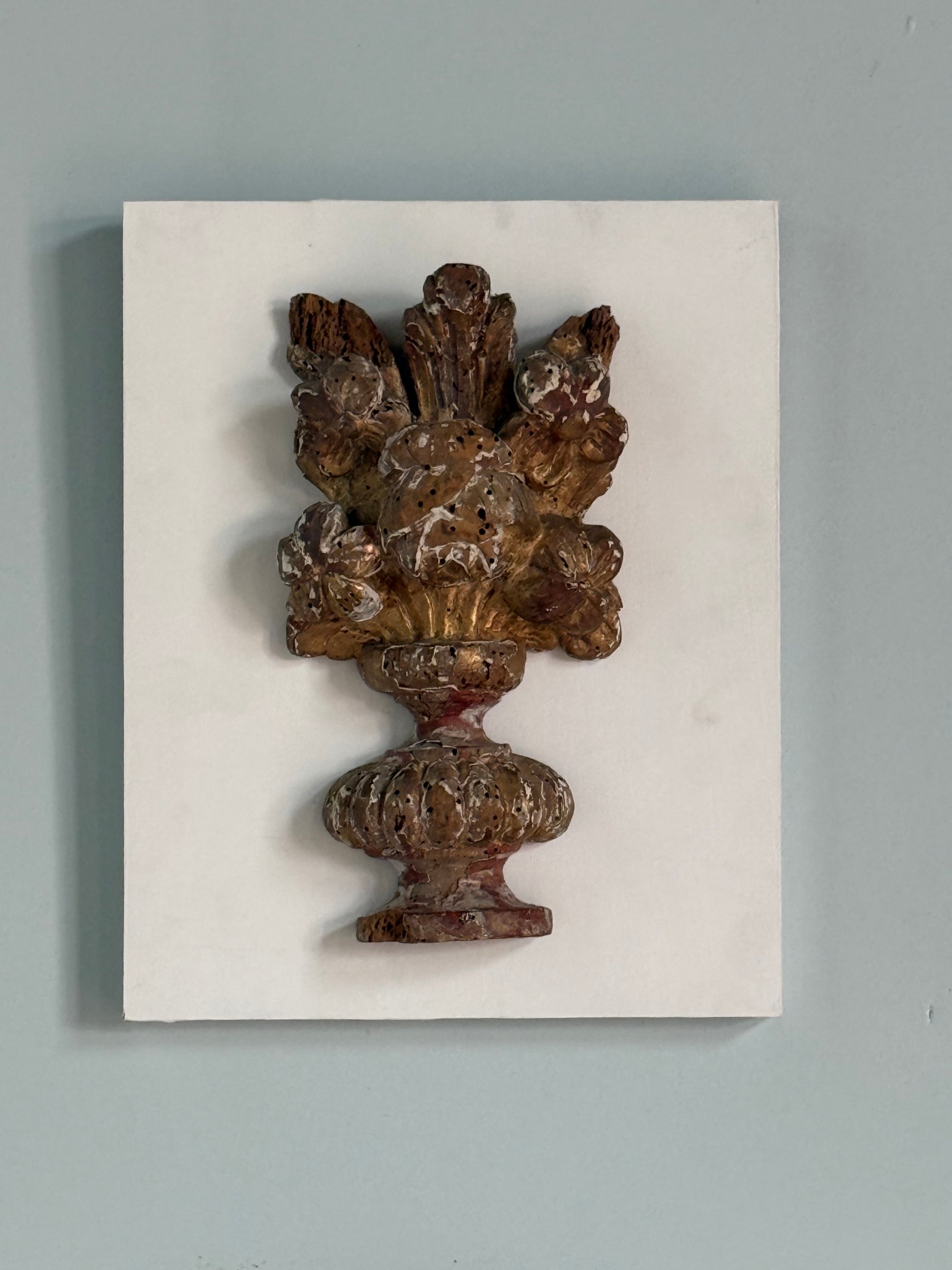 Pair 18th c French Gilded Urns on Panel