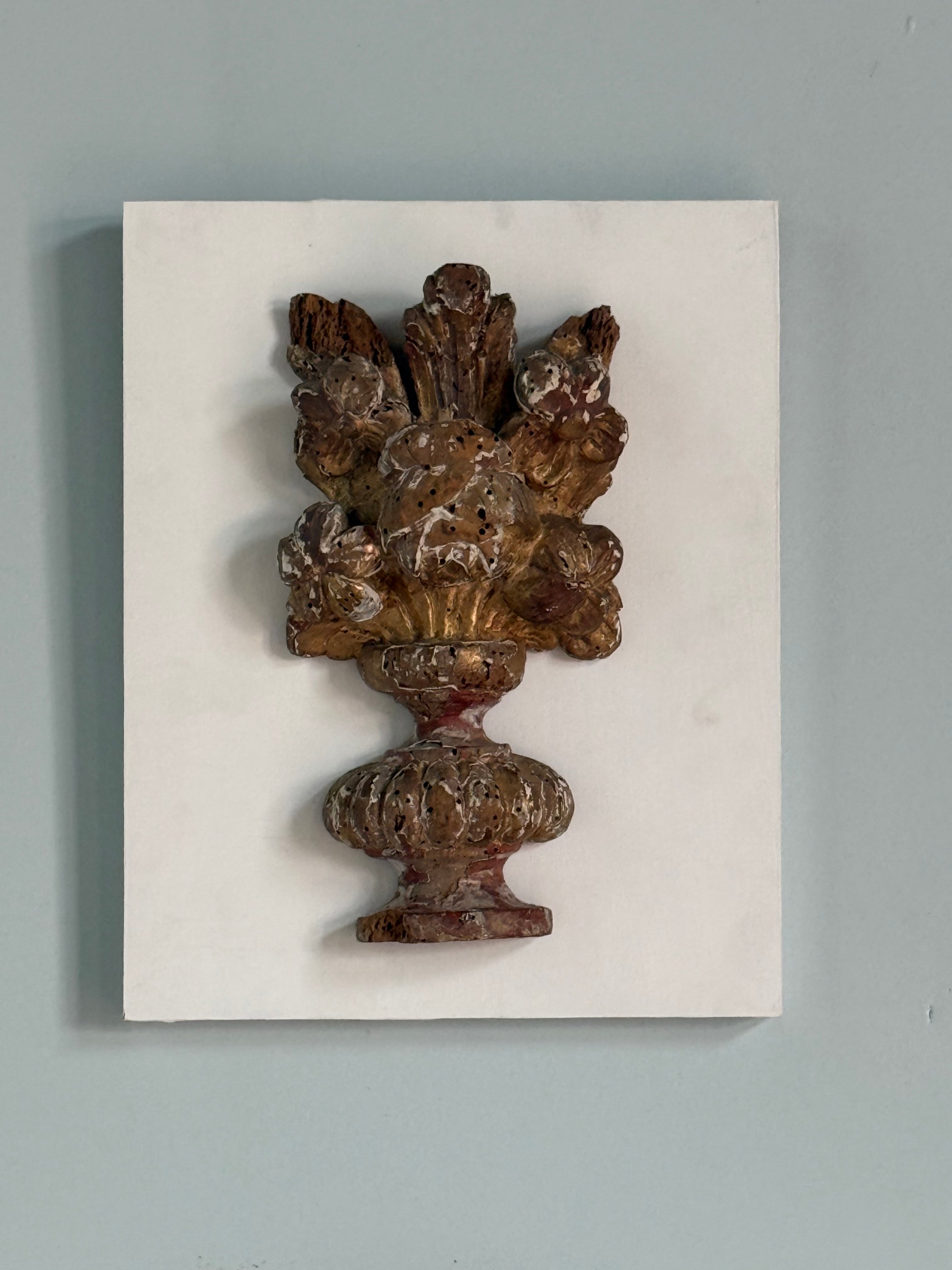 Pair 18th c French Gilded Urns on Panel