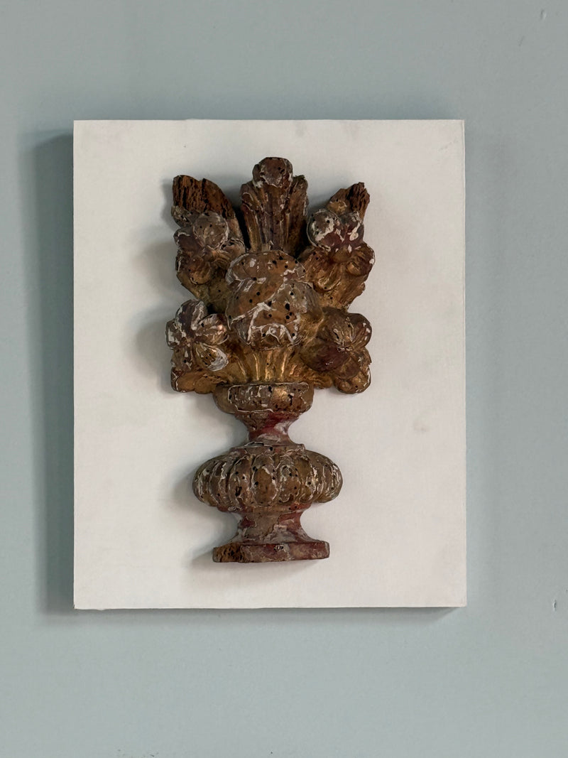 Pair 18th c French Gilded Urns on Panel