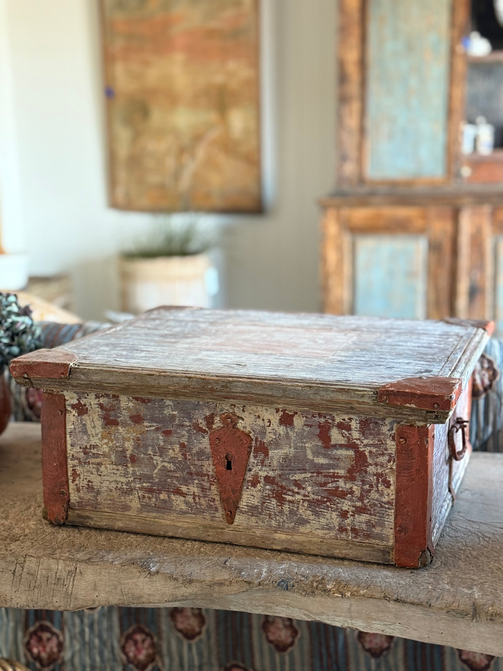 Antique Swedish Correspondence Box w/ Iron Repair