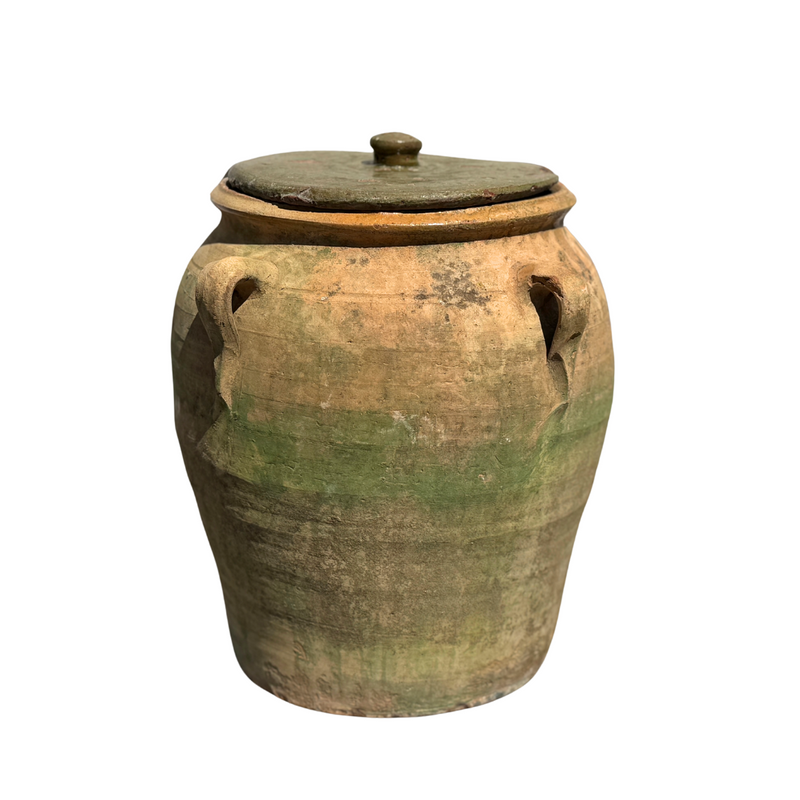 Vintage Spanish Olive Oil Jar with Lid