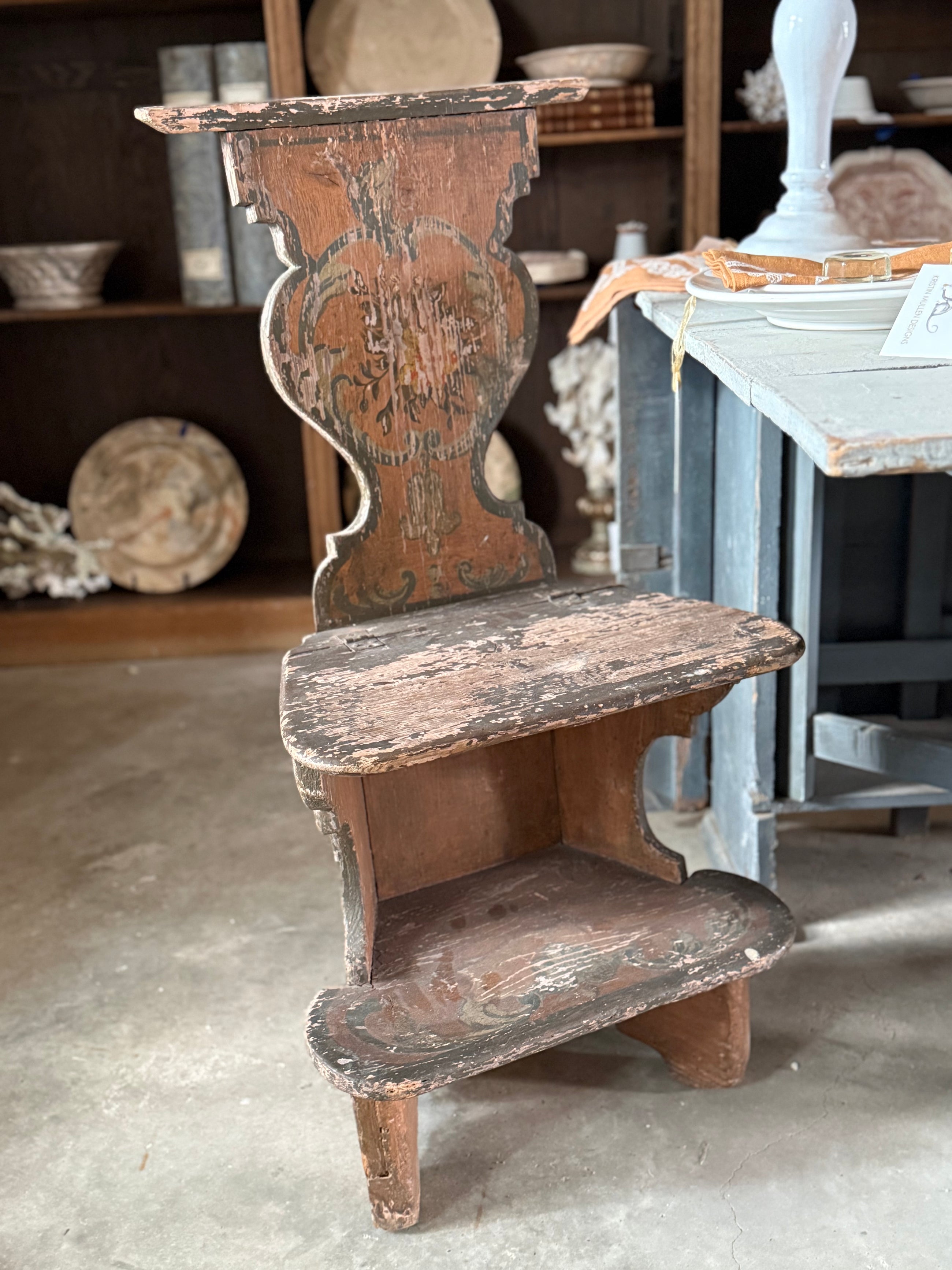18th c Folk Art Swedish Hinged Hall Chairs