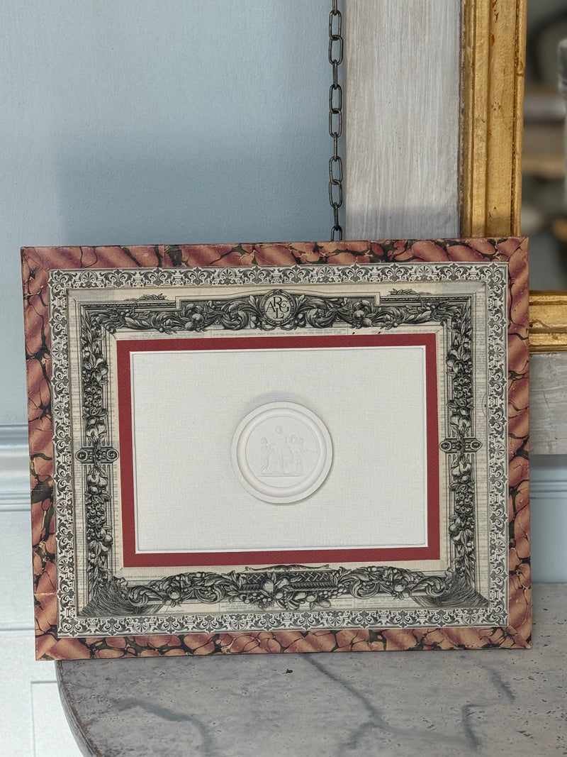 French Decoupaged Frame with Intaglios, Scarlet and Charcoal