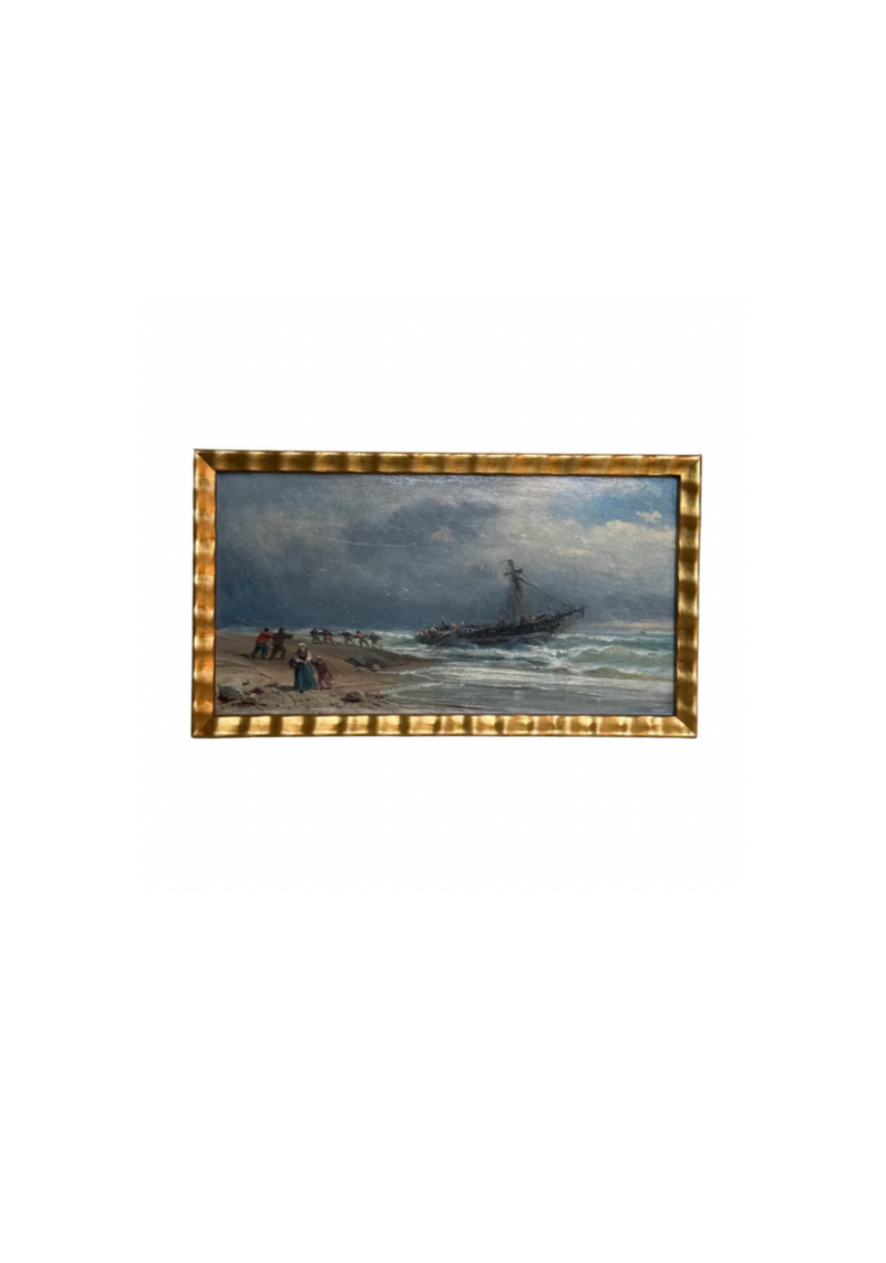French Stormy Shipwreck Scene, 20th c Oil Painting