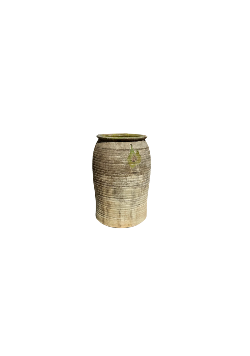 Vintage Spanish Olive Oil Jar with Ridged Detail