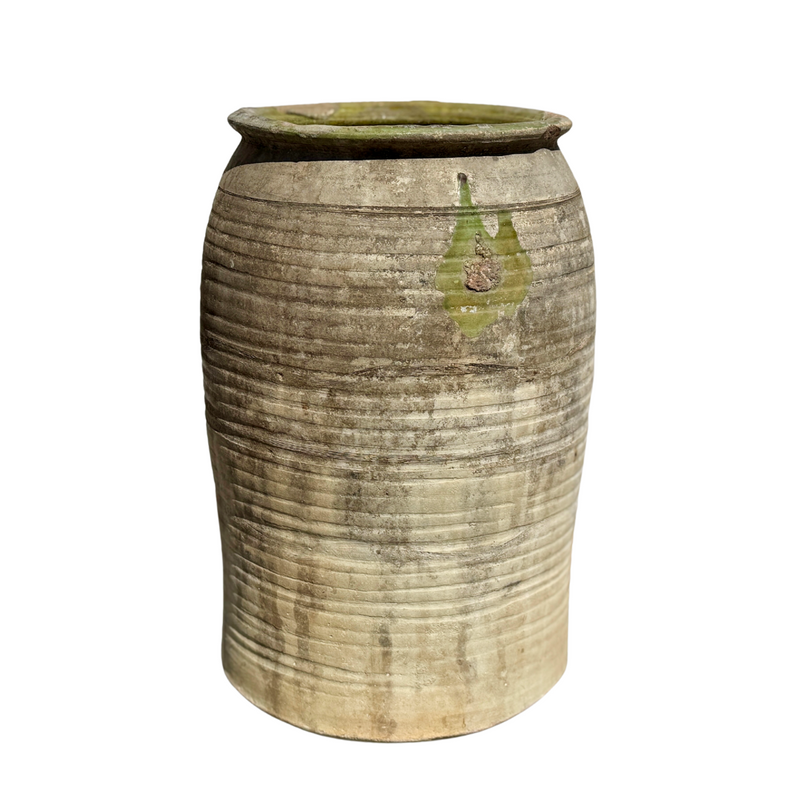 Vintage Spanish Olive Oil Jar with Ridged Detail