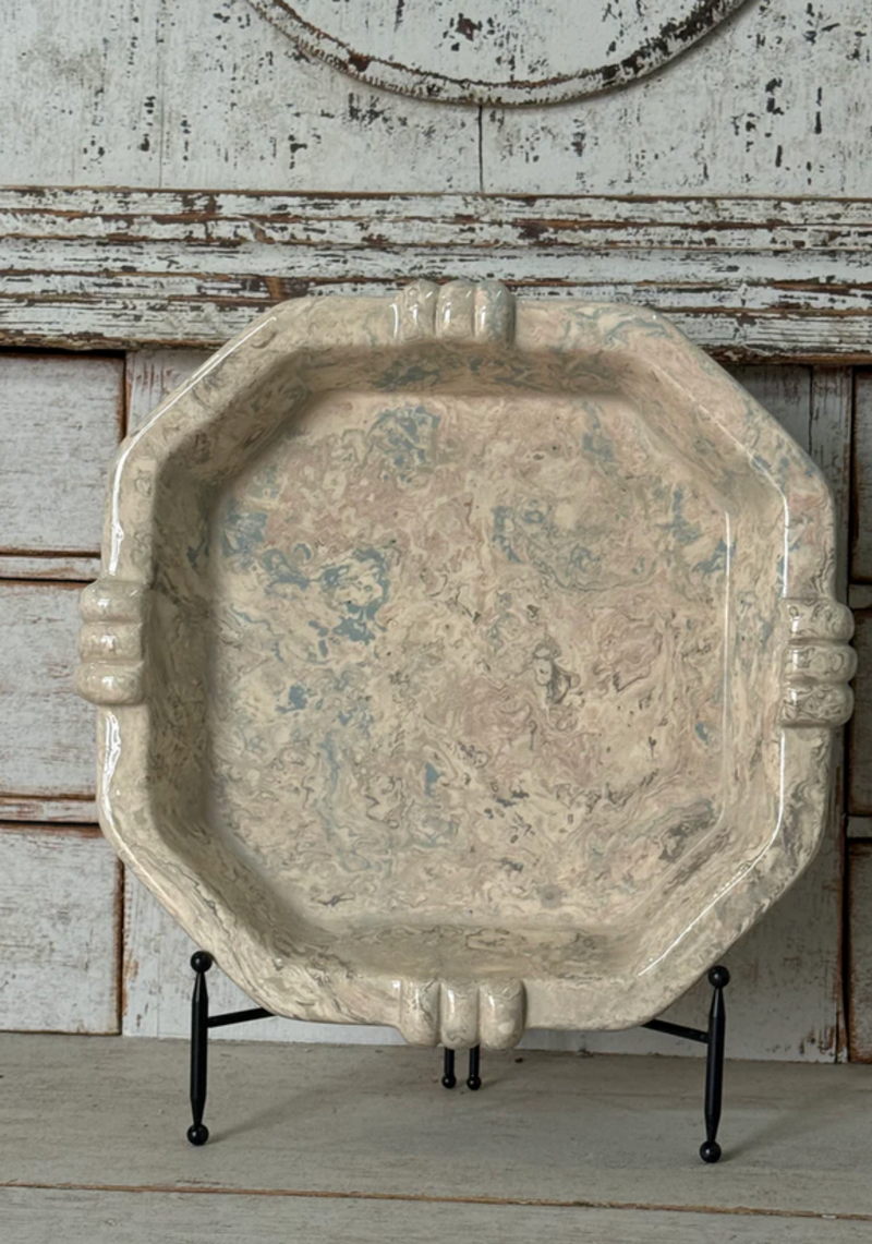 Vintage Marbelized Pichon d'Uzes Low Serving Bowl