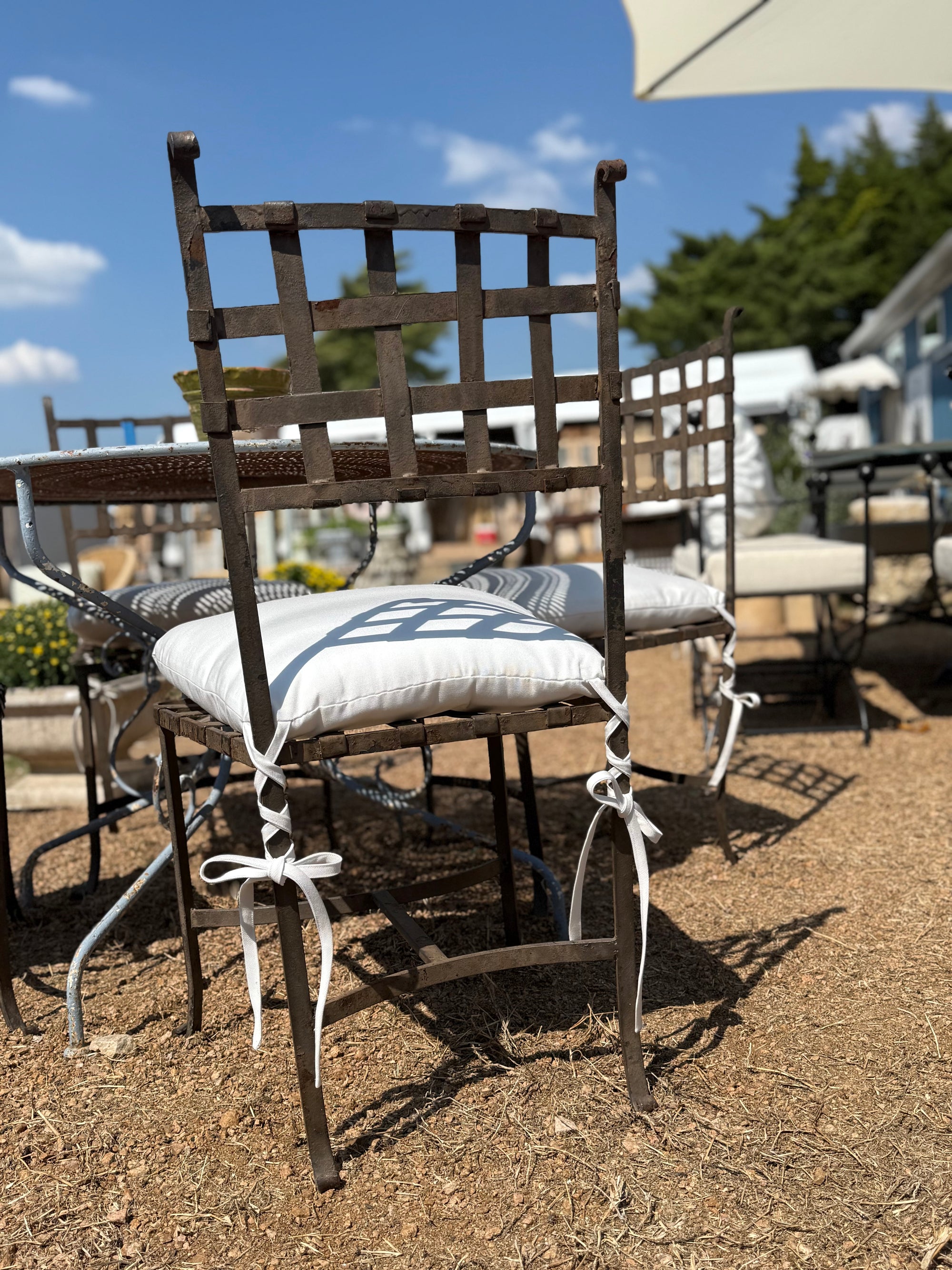 Vintage French Iron Garden Chairs with Cushions, Set of 4