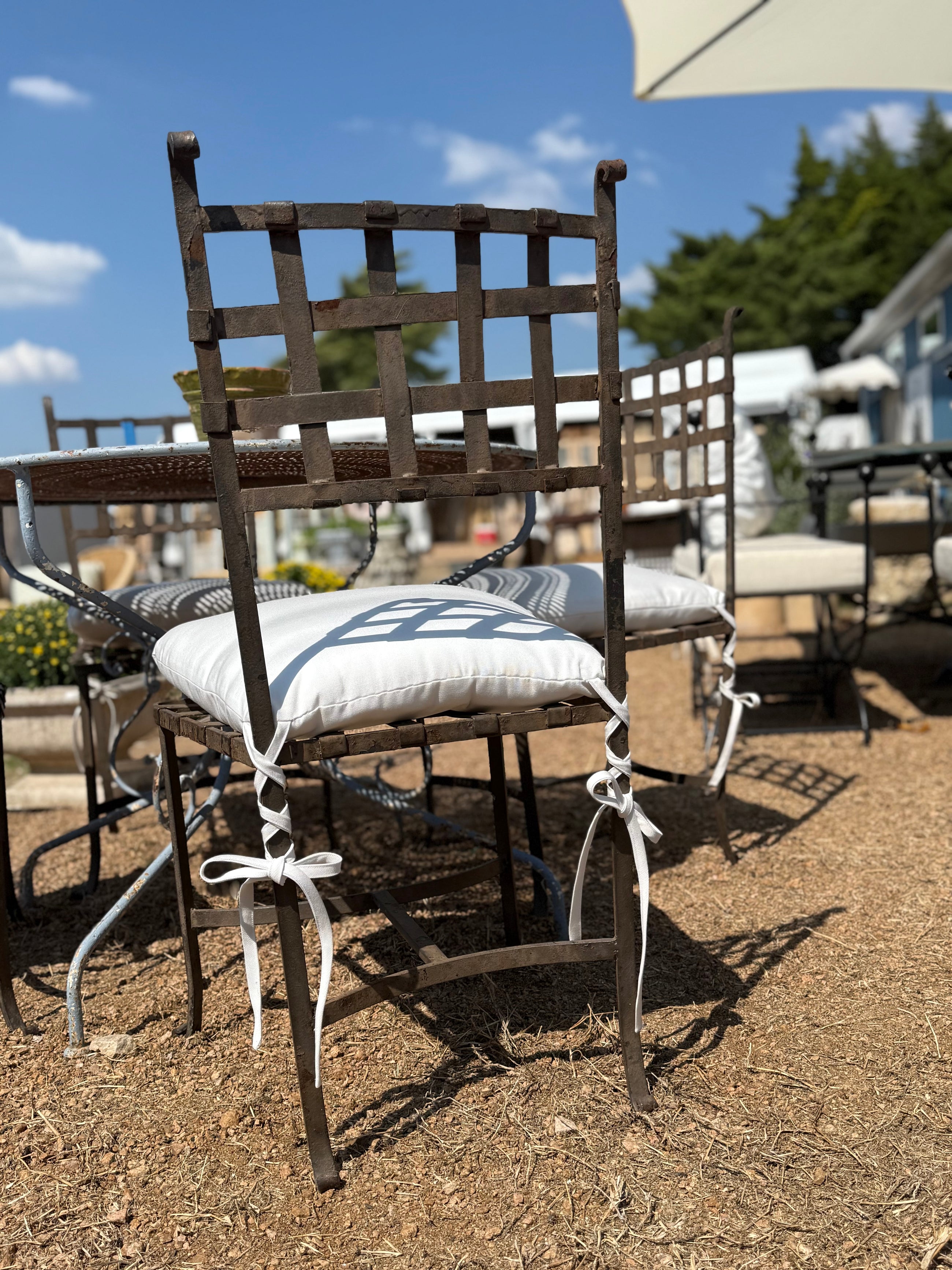 Vintage French Iron Garden Chairs with Cushions, Set of 4