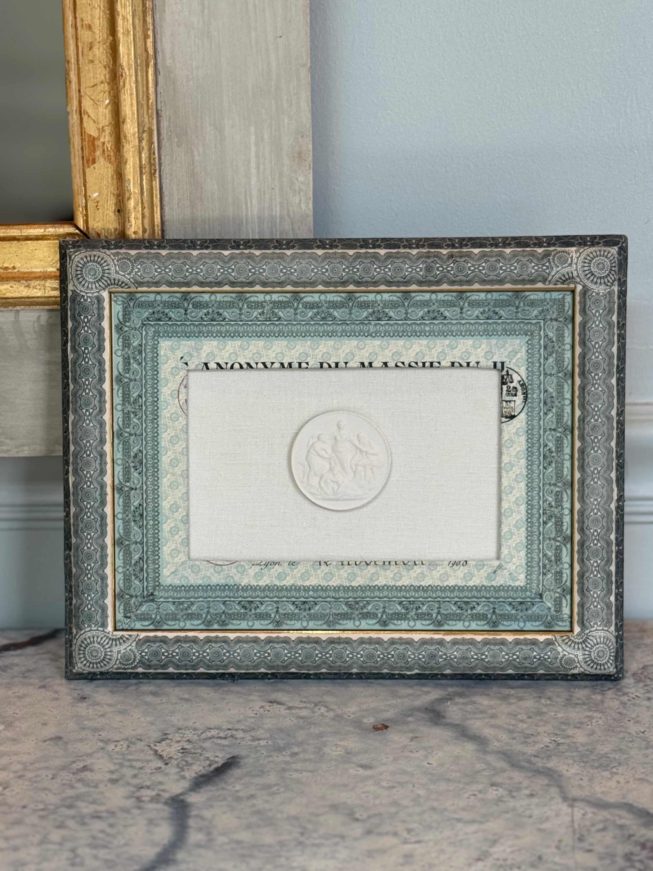 French Decoupaged Frame with Intaglio, Green Horizontal