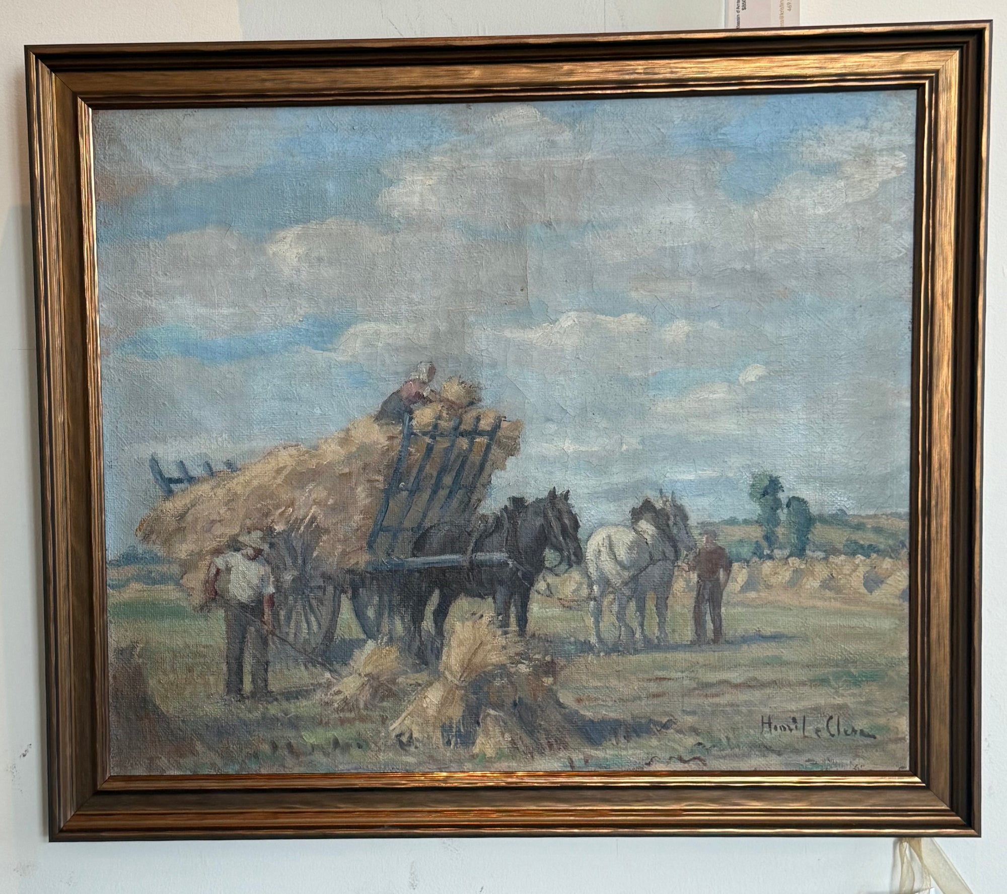 Bucolic French Harvest Scene, Vintage Oil Painting