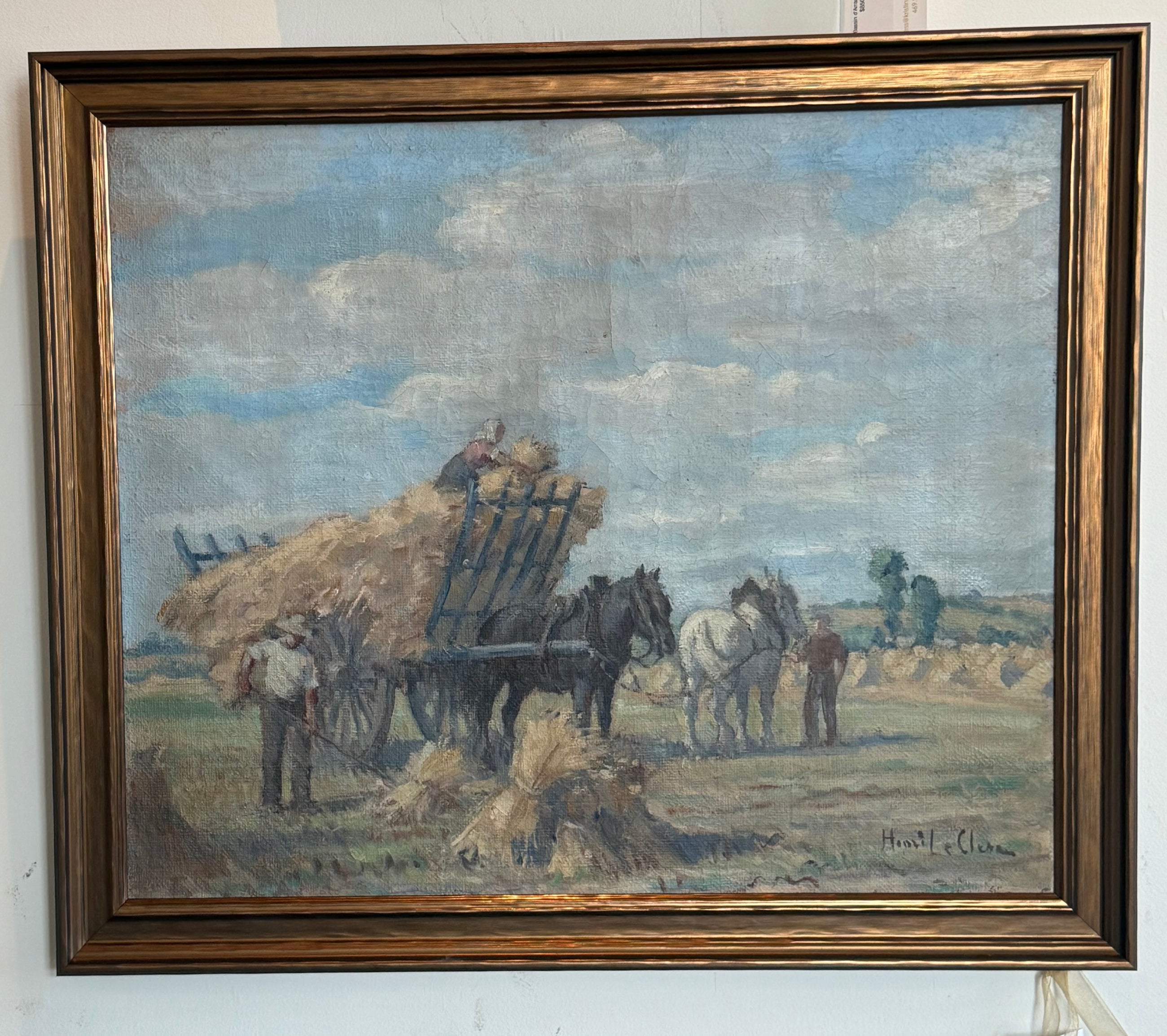 Bucolic French Harvest Scene, Vintage Oil Painting
