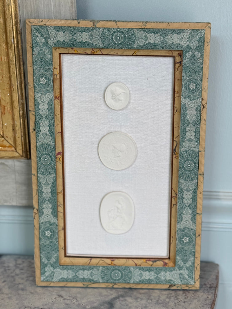 Handmade Paper Frame with Intaglios on linen Mat
