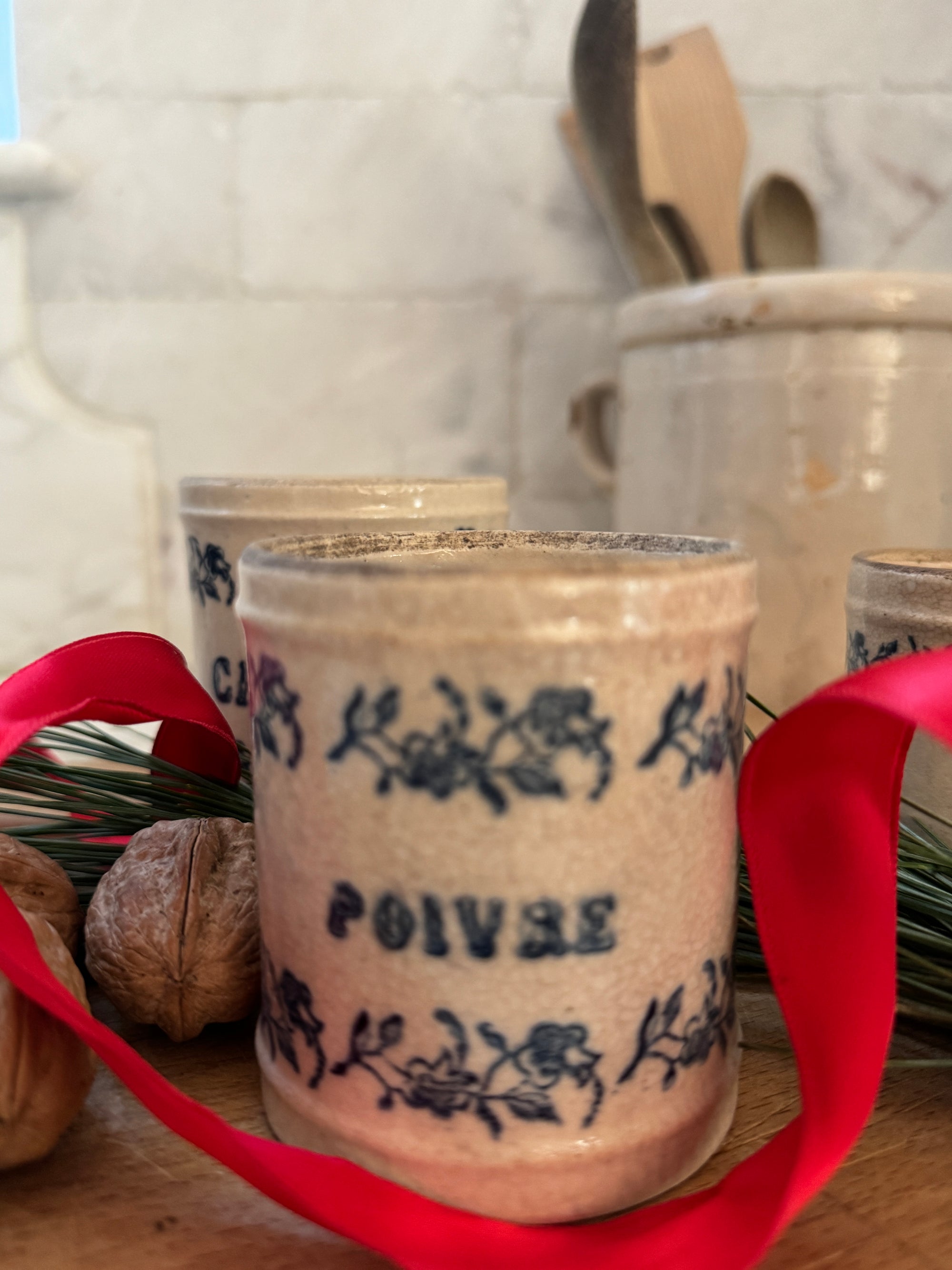 Vintage French Kitchen Canisters, Medium