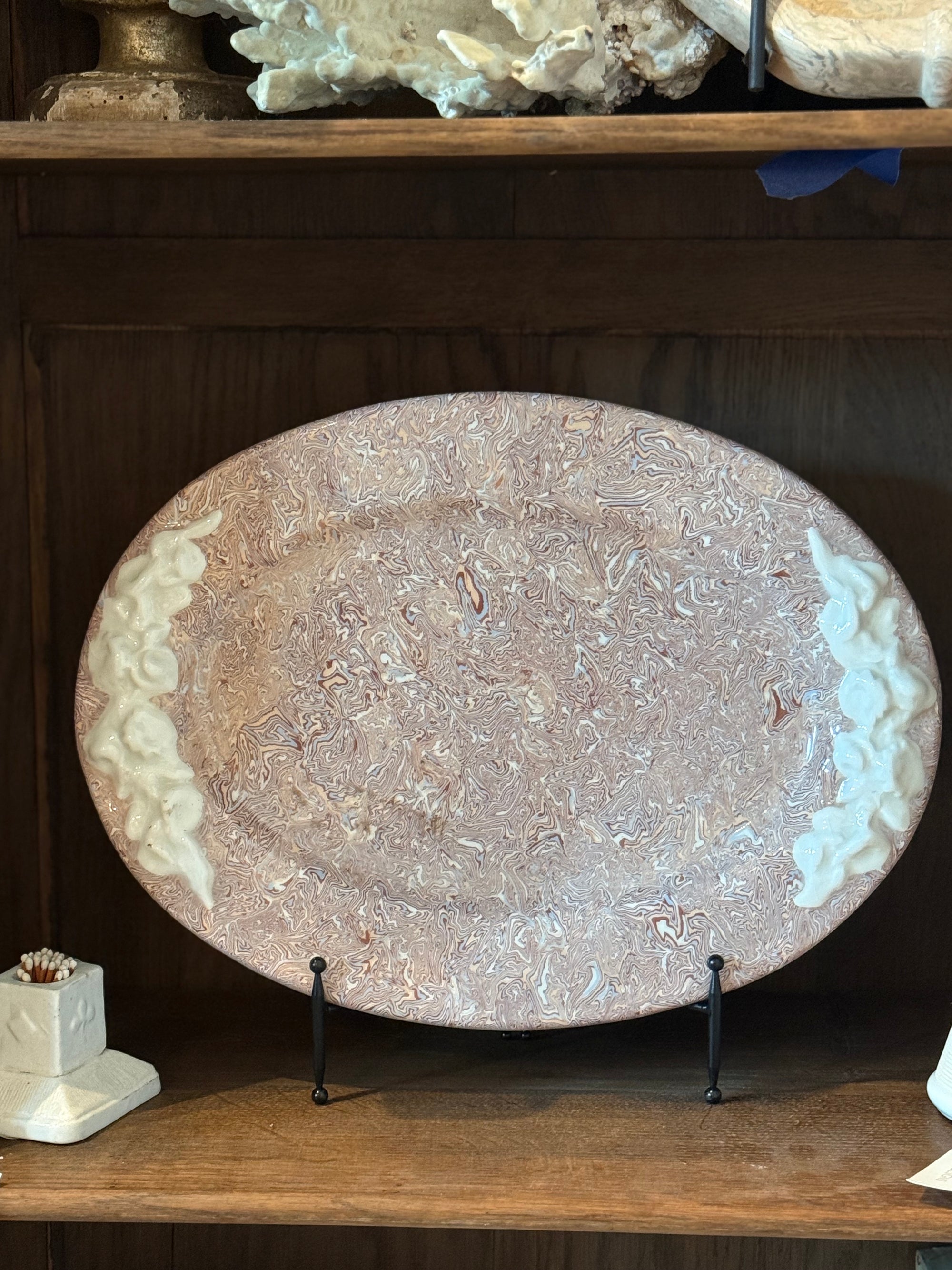 Vintage Marbelized Pichon d'Uzes Platter with Relief Carving