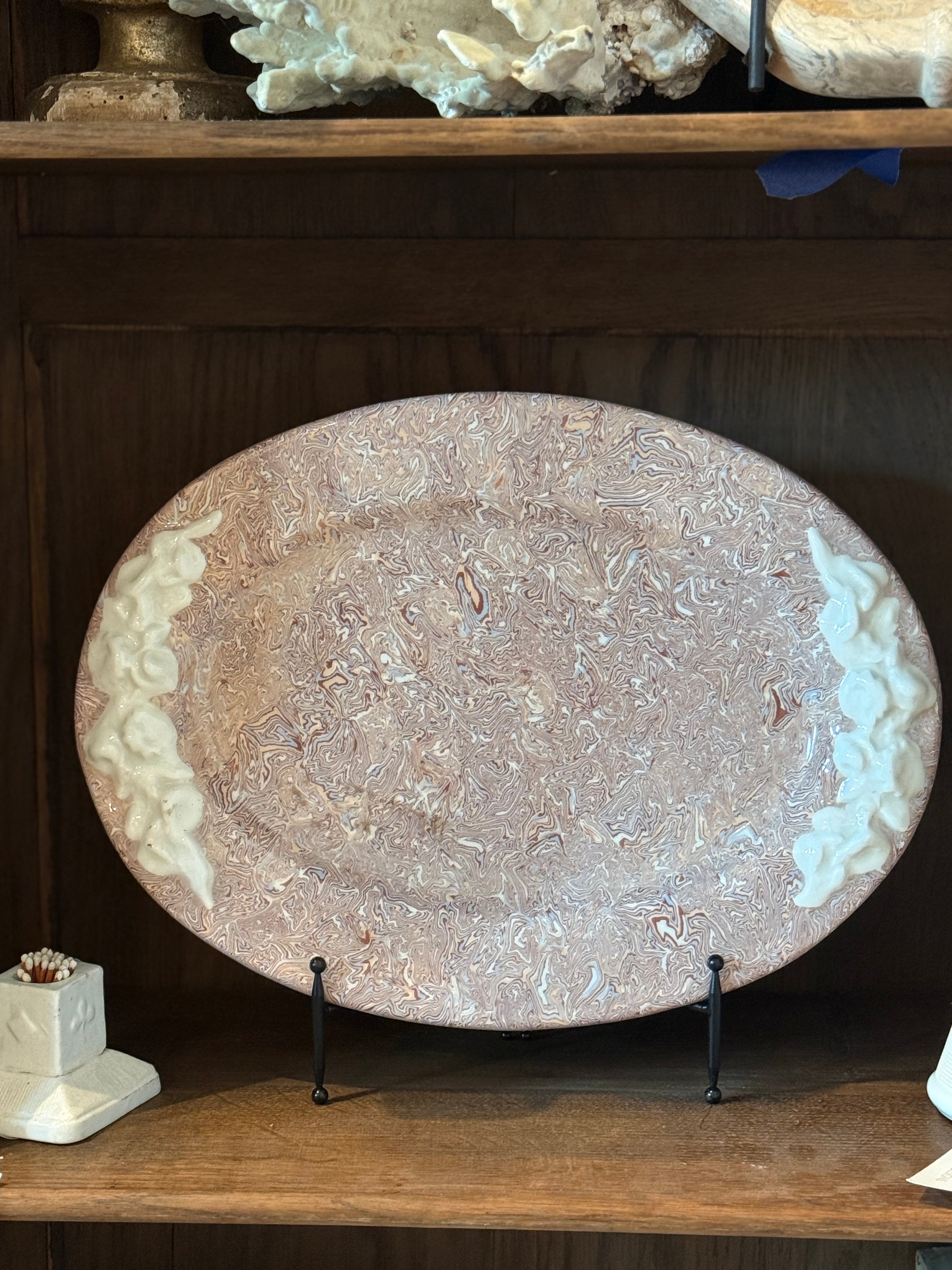 Vintage Marbelized Pichon d'Uzes Platter with Relief Carving