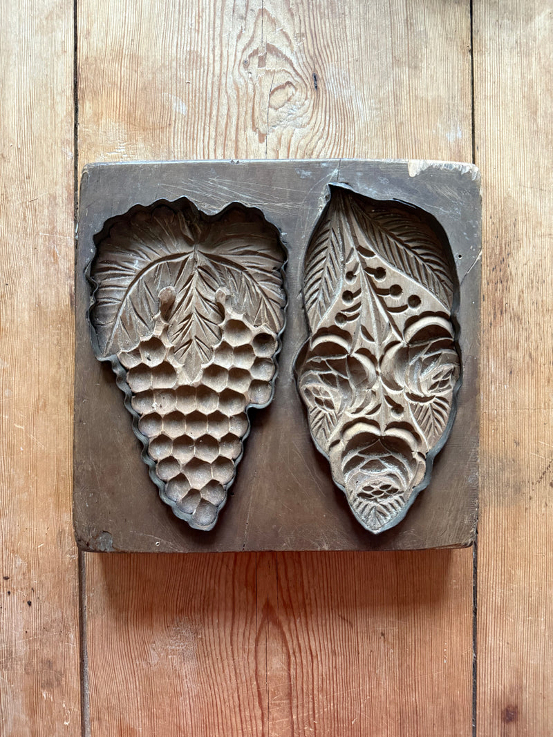 Antique Belgian Boulangerie Cookie Mold — Carved Pine Cone Motif