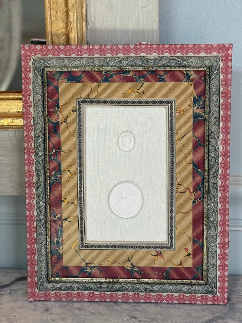 French Decoupaged Frame with Intaglios, Scarlet and Mustard
