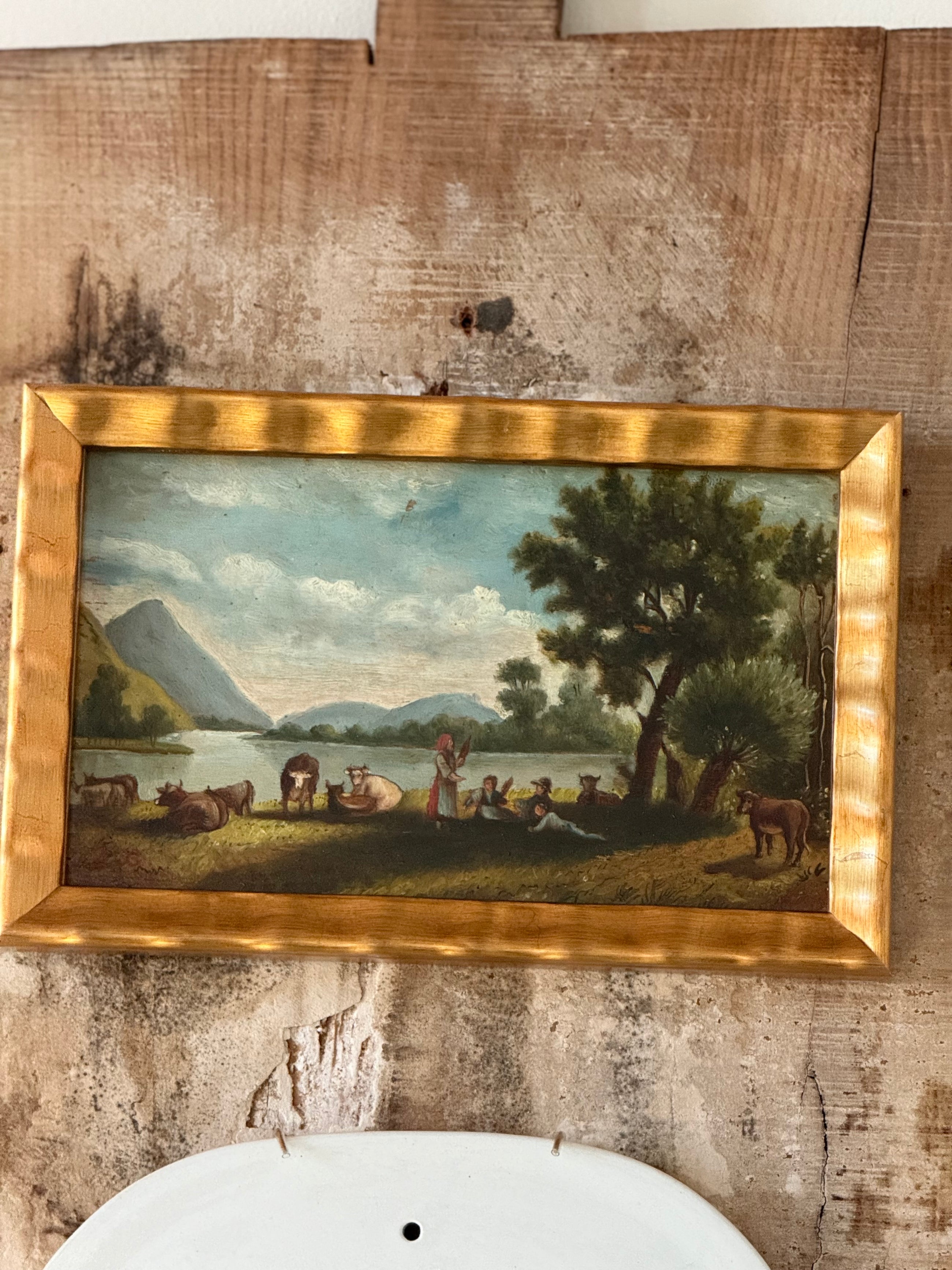 French Village Life, 20th c Oil Painting