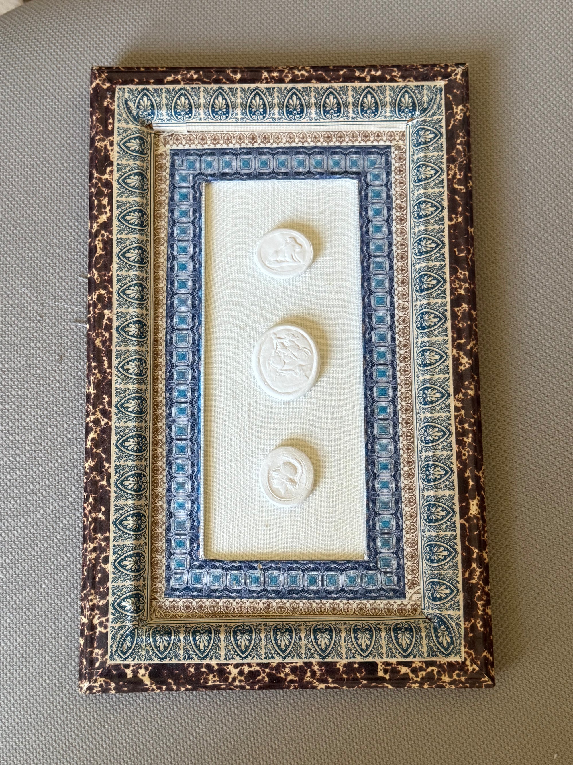 French Decoupaged Frame with Intaglios, Blue