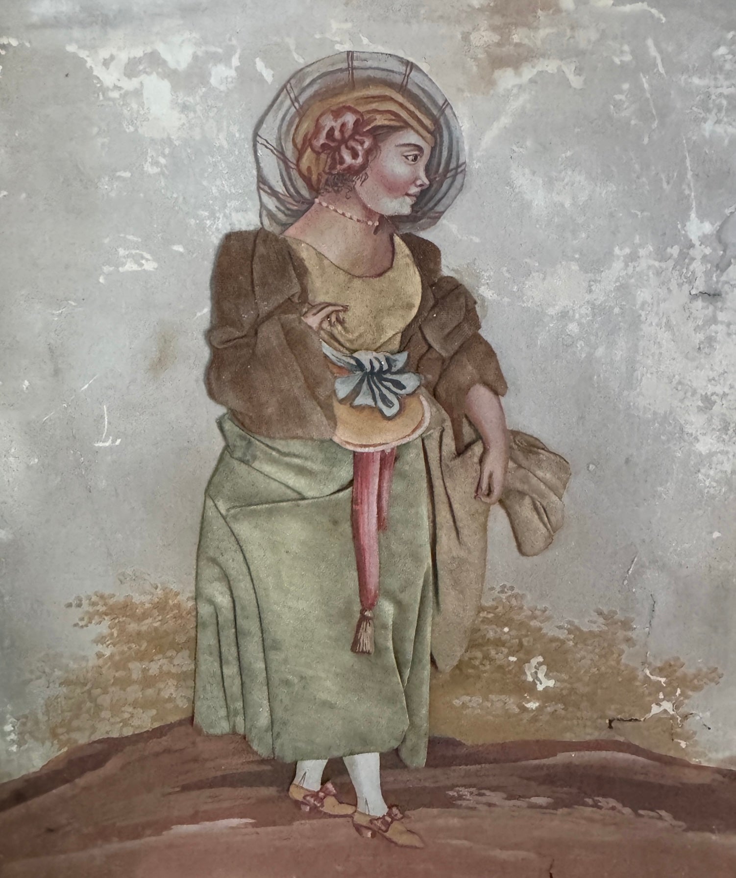 Pair of 18th-Century French Oil Paintings with Textile Appliqué Figures